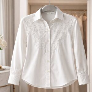 BKE Unisex Slim Fit White Button-Up Shirt.